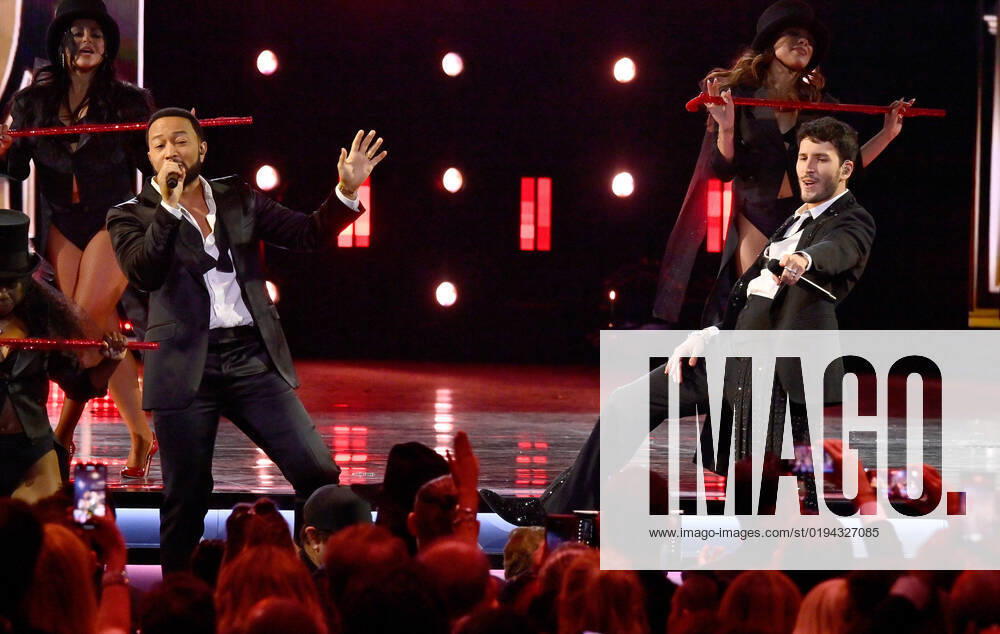 John Legend and Sebastián Yatra perform onstage during the 23rd annual Latin Grammy Awards at the Michelob Ultra Arena at Mandalay Bay Resort and Casino in Las Vegas, Nevada on Thursday, November 17, 2022. LAV20221117695 JIMxRUYMEN