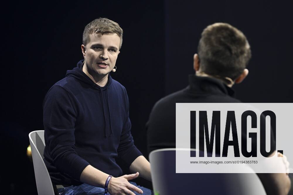 EDS. NOTE, THE NAME OF WOLT CEO ADDED. Miki Kuusi, Co-founder and CEO of the Helsinki-based company Wolt (left) and Founder of 20VC, Harry Stebbings at the Slush 2022 Startup Event in Helsinki, Finland on November 18, 2022. Helsinki Finland
