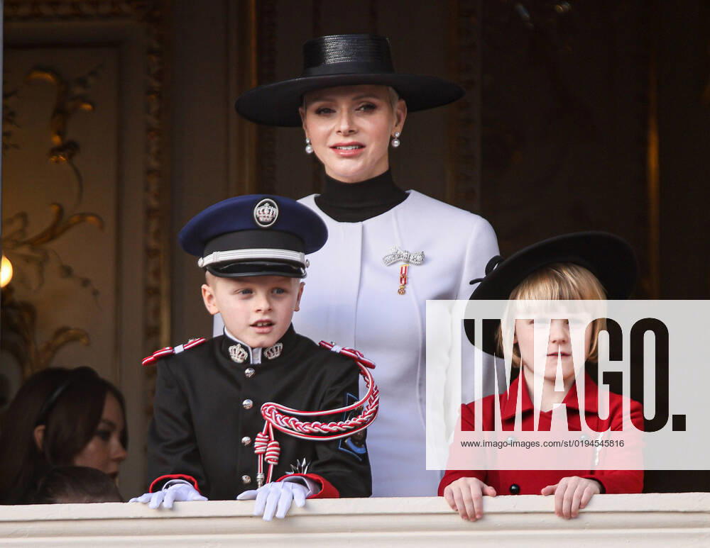 Princess Charlene of Monaco, little princes Gabriella and Jacques of Monaco are attending the parade at the palace balcony during the celebration for the National Day on November 19, 2022 in Monaco Ville, Principality of Monaco. Photo by Marco Piovanotto IPA - NO TABLOIDS