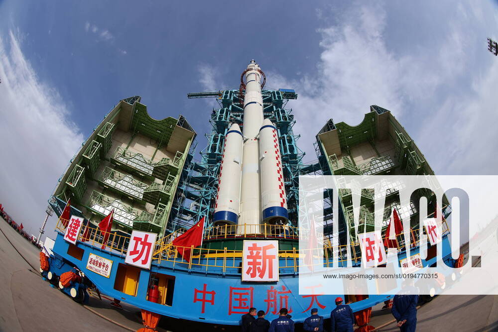 (221121) -- JIUQUAN, Nov. 21, 2022 -- The combination of the Shenzhou-15 crewed spaceship and a Long March-2F carrier rocket is transferred to the launching area in Jiuquan Satellite Launch Center in northwest China, Nov. 21, 2022. The combination of the Shenzhou-15 crewed spaceship and a Long March-2F carrier rocket was transferred to the launching area on Monday, the China Manned Space Agency (CMSA) said. The facilities and equipment at the launch site are in good condition, and various pre-launch function checks and joint tests will be carried out as planned, said the CMSA. (Photo by Xinhua) (EyesonSci) CHINA-JIUQUAN-SHENZHOU-15-LAUNCH-PREPARATION (CN) LixYunxi