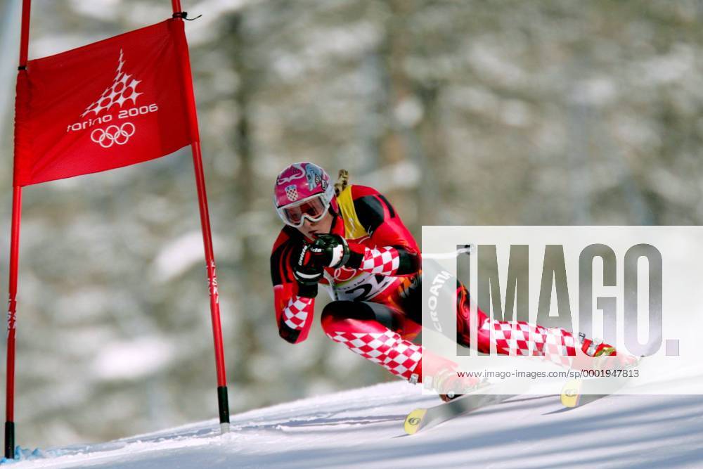 Janica Kostelic (Kroatien) Alpiner Skilauf OS Winter Damen Olympische Spiele Turin 2006, Winterspiele, Ski Alpin, Skisport, Super G Einzelbild pan12781 San Sicario Fraiteve Dynamik,
