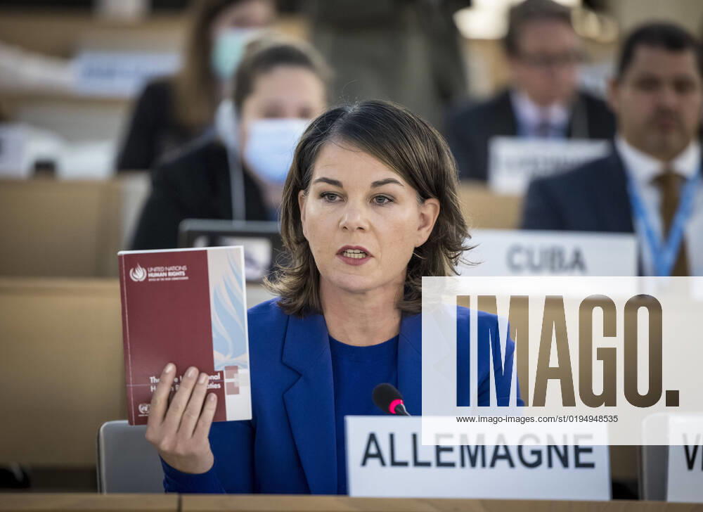 Speech by Annalena Baerbock Buendnis 90 Die Gruenen , at the special session of the United Nations Human Rights Council on the human rights situation in the Islamic Republic of Iran Here Baerbock holds up a book with the UN Civil Covenant International Covenant on Civil and Political Rights Geneva Switzerland