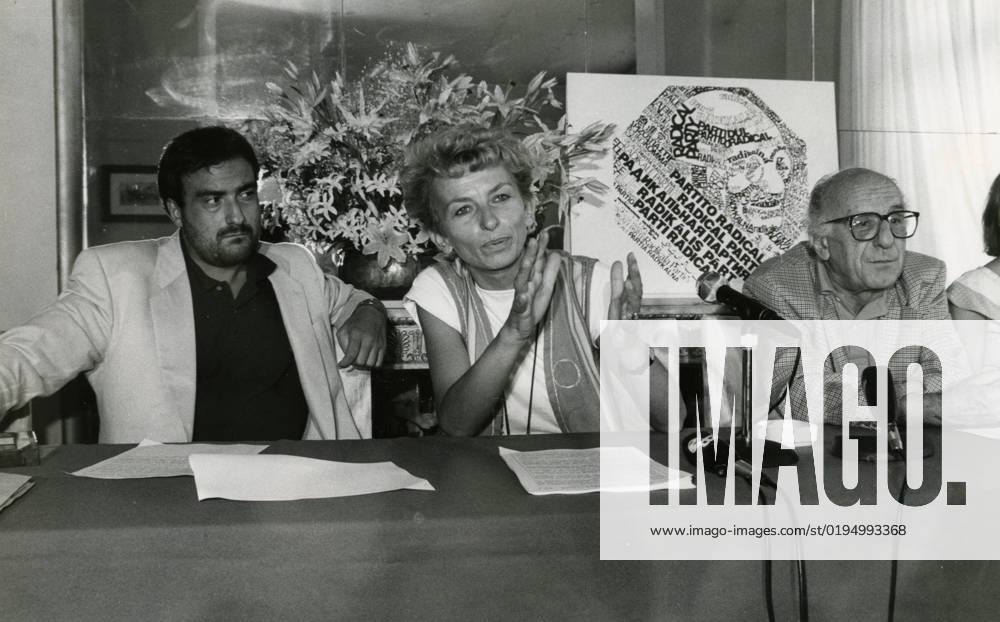 Italian politicians and activists Sergio Stanzani, Emma Bonino, and Carlo Romeo at a Radical Party meeting, 1990s
