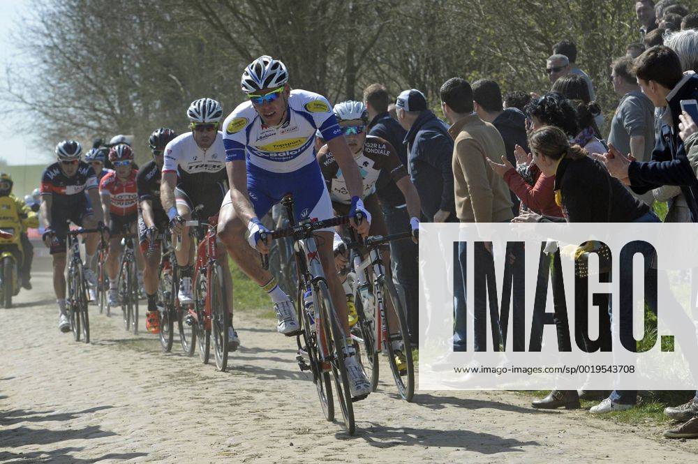 - ROUBAIX, FRANCE: Belgian Tim Declercq of team Topsport Vlaanderen - Baloise pictured in action during the Paris-Roubaix one day cycling race, 253,5 km from Compiegne to the Velodrome in Roubaix, Sunday 12 April 2015. DIRKxWAEM x04602978x