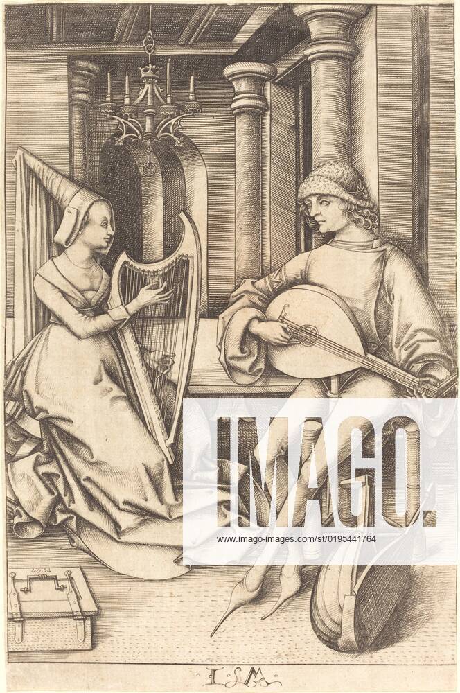 The Lute Player and the Harpist, c. 1495 1503. Creator: Israhel van Meckenem.
