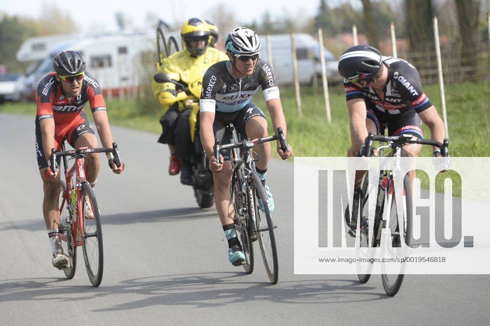 - ROUBAIX, FRANCE: Belgian Greg Van Avermaet of BMC Racing Team, Belgian Yves Lampaert of team Ettix - Quick-Step and German John Degenkolb of Team Giant-Alpecin pictured in action during the Paris-Roubaix one day cycling race, 253,5 km from Compiegne to the Velodrome in Roubaix, Sunday 12 April 2015. DIRKxWAEM x04603110x
