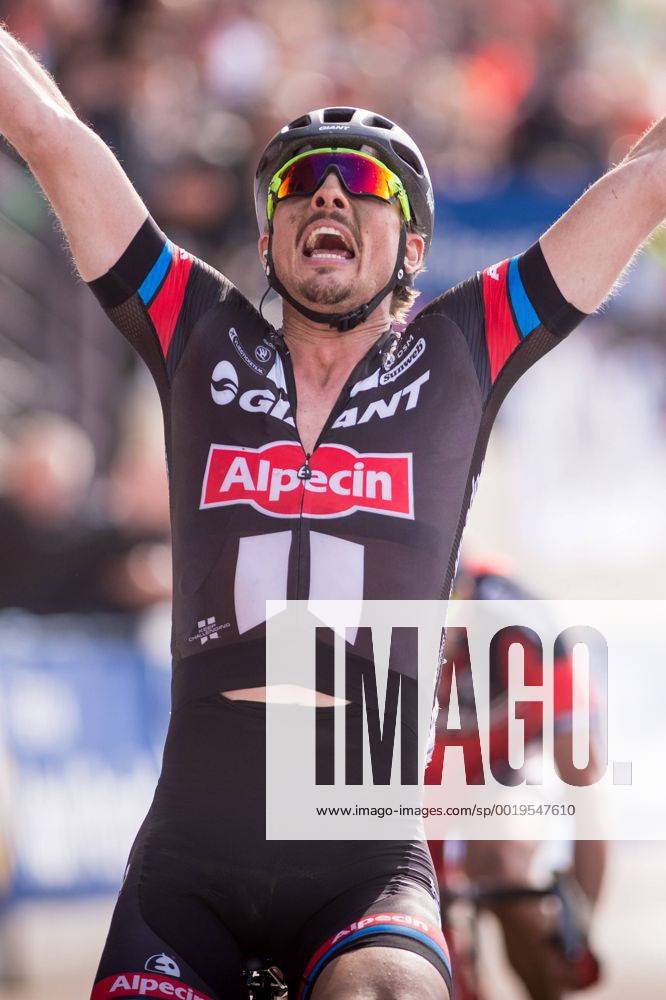 - ROUBAIX, FRANCE: German John Degenkolb of Team Giant-Alpecin celebrates after winning the Paris-Roubaix one day cycling race, 253,5 km from Compiegne to the Velodrome in Roubaix, Sunday 12 April 2015. LUCxCLAESSEN x04603180x