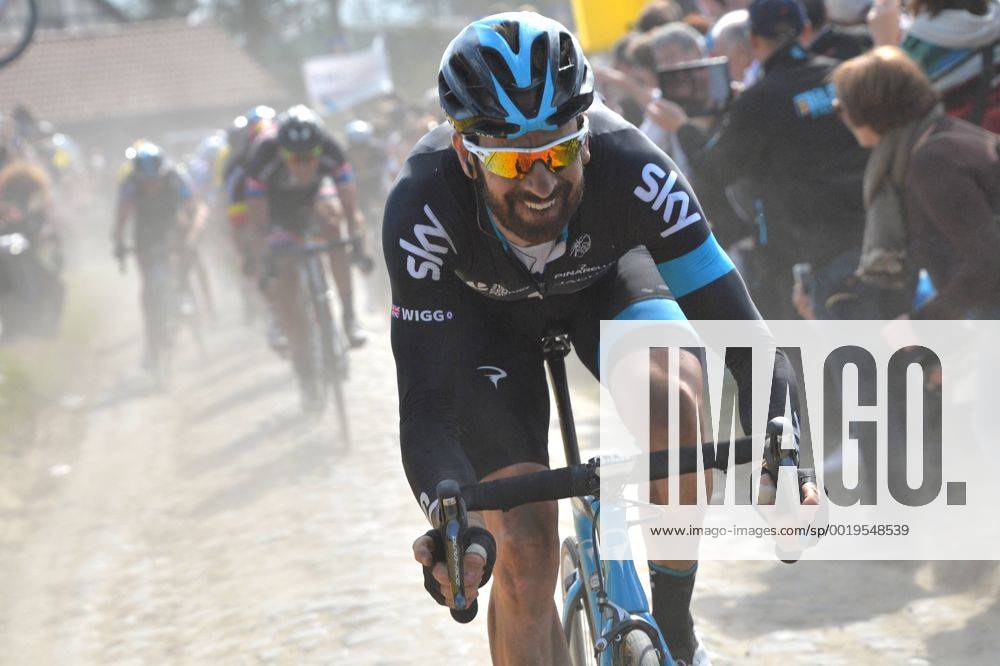 - ROUBAIX, FRANCE: British Bradley Wiggins of Team Sky pictured in action during the Paris-Roubaix one day cycling race, 253,5 km from Compiegne to the Velodrome in Roubaix, Sunday 12 April 2015. POOLxPAPONxL EQUIPE x04603365x