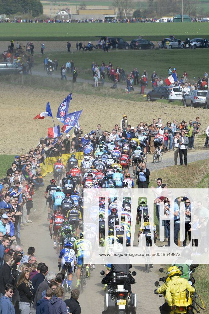 - ROUBAIX, FRANCE: Illustration picture of the pack of riders during the Paris-Roubaix one day cycling race, 253,5 km from Compiegne to the Velodrome in Roubaix, Sunday 12 April 2015. DIRKxWAEM x04603396x