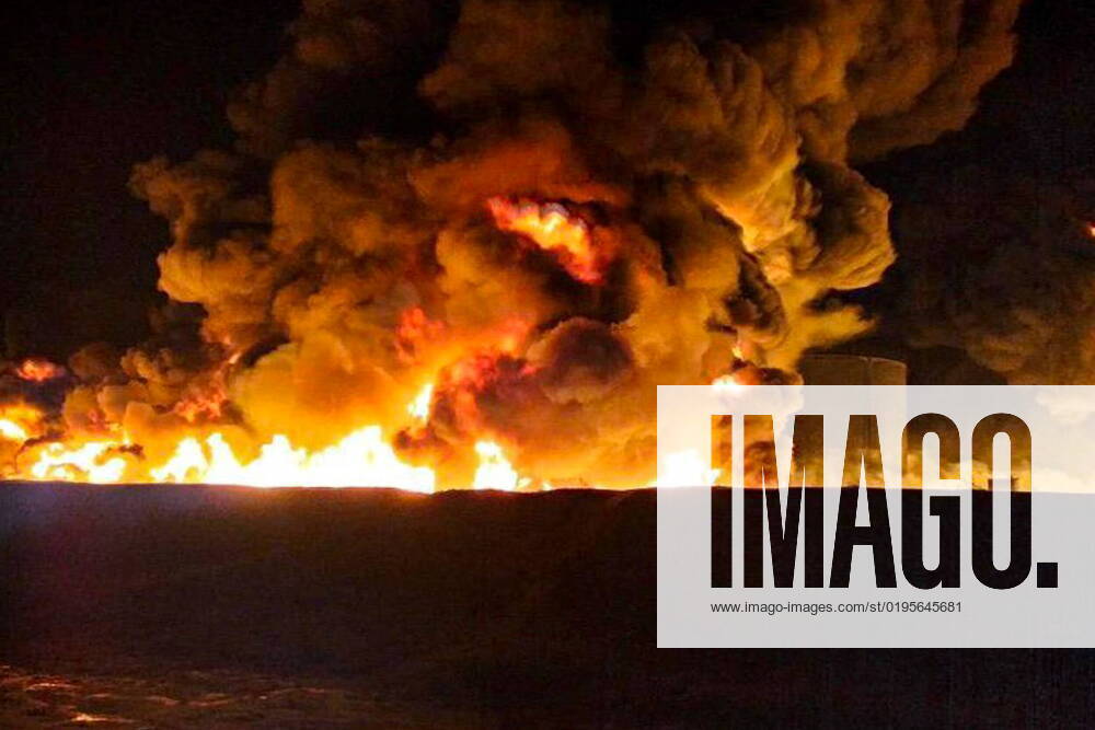 RUSSIA, BRYANSK REGION - NOVEMBER 30, 2022: Diesel fuel tanks on fire in the Surazh District of the Bryansk Region. Podslushano Bryansk TASS 56161139