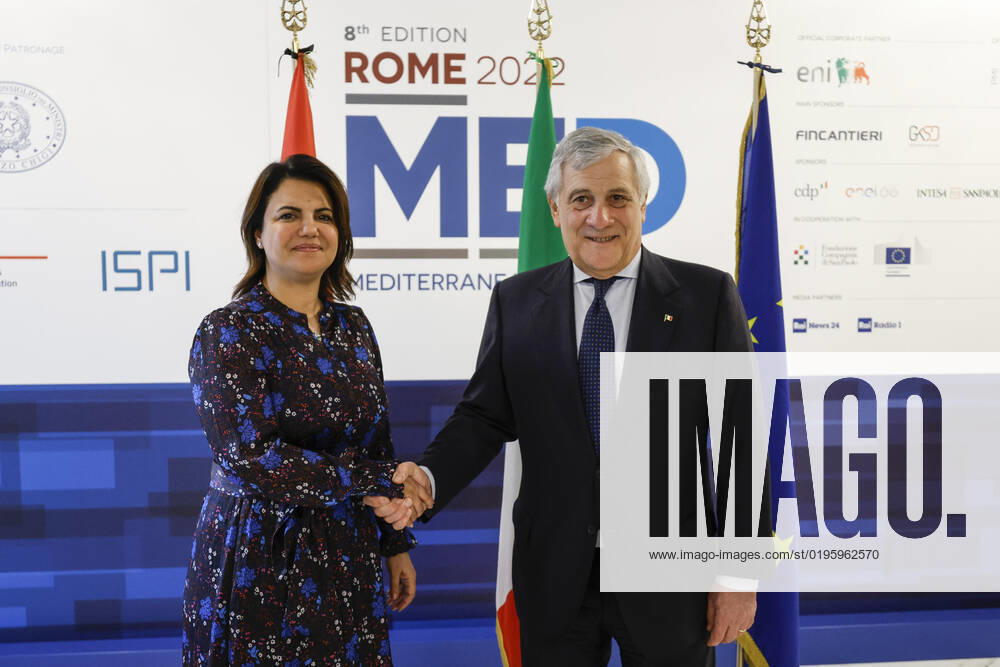 Italian Foreign Minister and Deputy Prime Minister Antonio Tajani and Libyan Foreign Minister Najla El Mangoush during a bilateral meeting at Rome Med 2022, Mediterranean Dialogues conference in Rome, Italy, 03 December 2022..ANSA FABIO FRUSTACI ROME ITALY - ZUMAa110 20221203_zaf_a110_037