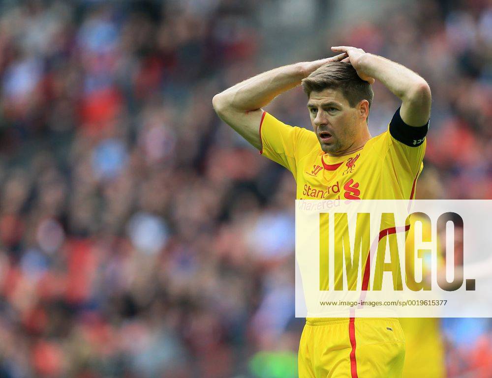 Liverpool s Steven Gerrard looks on dejected The FA Cup - Semi Final- Aston Villa vs Liverpool - Wembley - England - 19th April 2015 - Picture David Klein Sportimage .