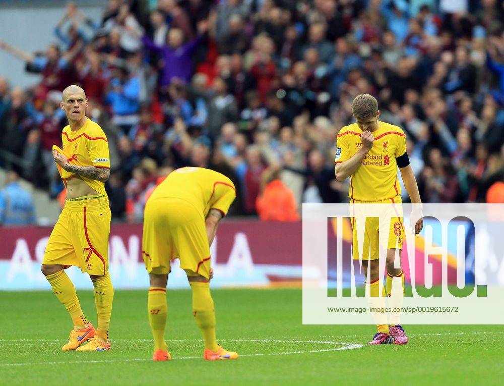 Liverpool s Steven Gerrard looks on dejected at the final whistle The FA Cup - Semi Final- Aston Villa vs Liverpool - Wembley - England - 19th April 2015 - Picture David Klein Sportimage .