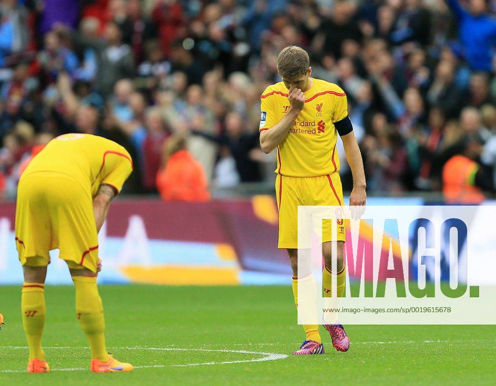 Liverpool s Steven Gerrard looks on dejected at the final whistle The FA Cup - Semi Final- Aston Villa vs Liverpool - Wembley - England - 19th April 2015 - Picture David Klein Sportimage .