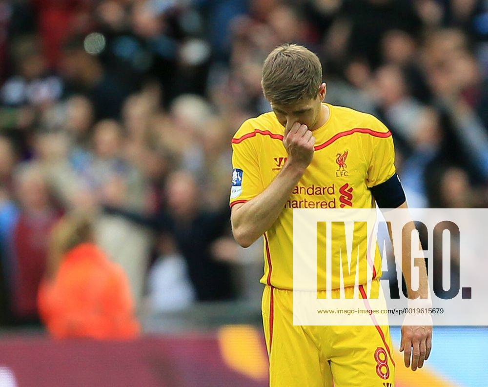 Liverpool s Steven Gerrard looks on dejected at the final whistle The FA Cup - Semi Final- Aston Villa vs Liverpool - Wembley - England - 19th April 2015 - Picture David Klein Sportimage .