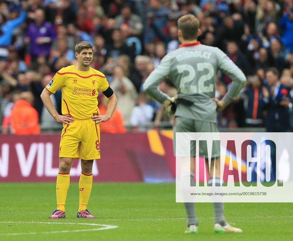 Liverpool s Steven Gerrard looks on dejected at the final whistle The FA Cup - Semi Final- Aston Villa vs Liverpool - Wembley - England - 19th April 2015 - Picture David Klein Sportimage .