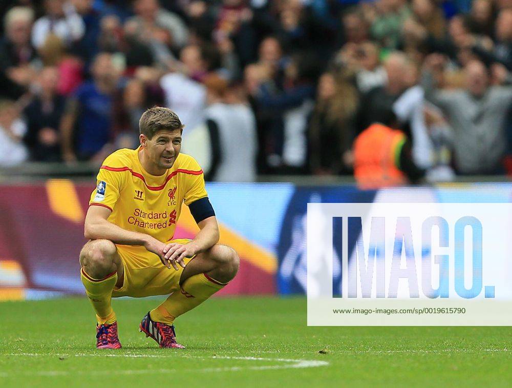 Liverpool s Steven Gerrard looks on dejected at the final whistle The FA Cup - Semi Final- Aston Villa vs Liverpool - Wembley - England - 19th April 2015 - Picture David Klein Sportimage .