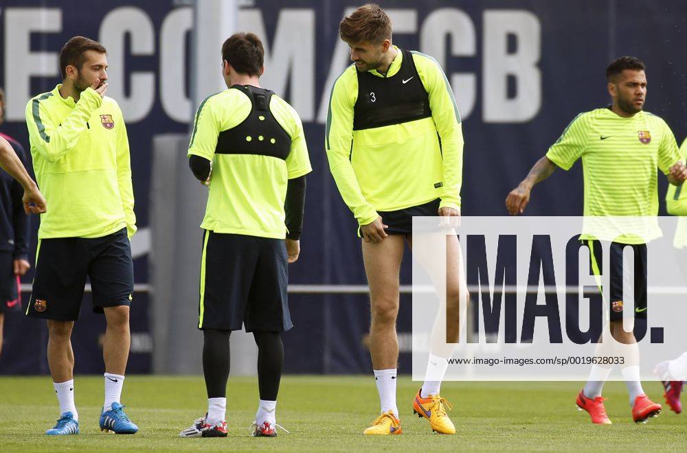 Barcelona - UEFA Champions League 2014 2015 - Training FC Barcelona - Gerard Pique, Jordi Alba and Lionel Messi -