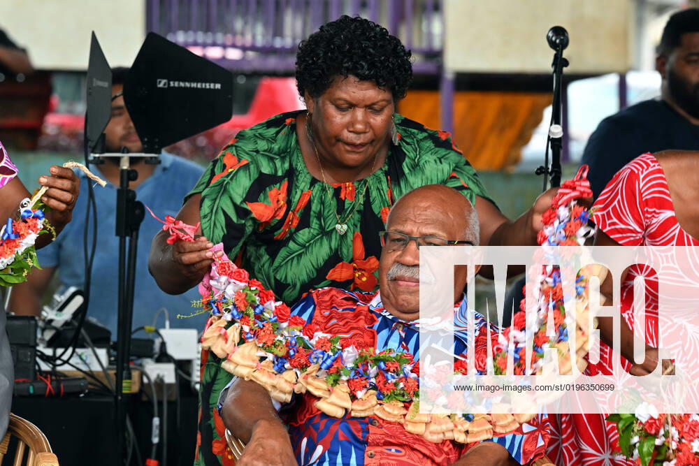 FIJI ELECTION 2022, People s Alliance Party leader Sitiveni Rabuka has flowers put around his neck at a campaign rally during the Fijian election campaign in Suva, Fiji, Saturday, December 10, 2022. General elections will be held in Fiji on 14 December 2022. ( NO ARCHIVING, , NO USE IN BOOKS WITHOUT CONSENT SUVA FIJI