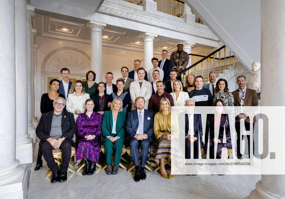 Palace Queen Maxima and King Willem-Alexander, with Dutch people who have distinguished themselves by a special achievement at the Uitblinkerslunch, at palace Noordeinde in The Hague. Â