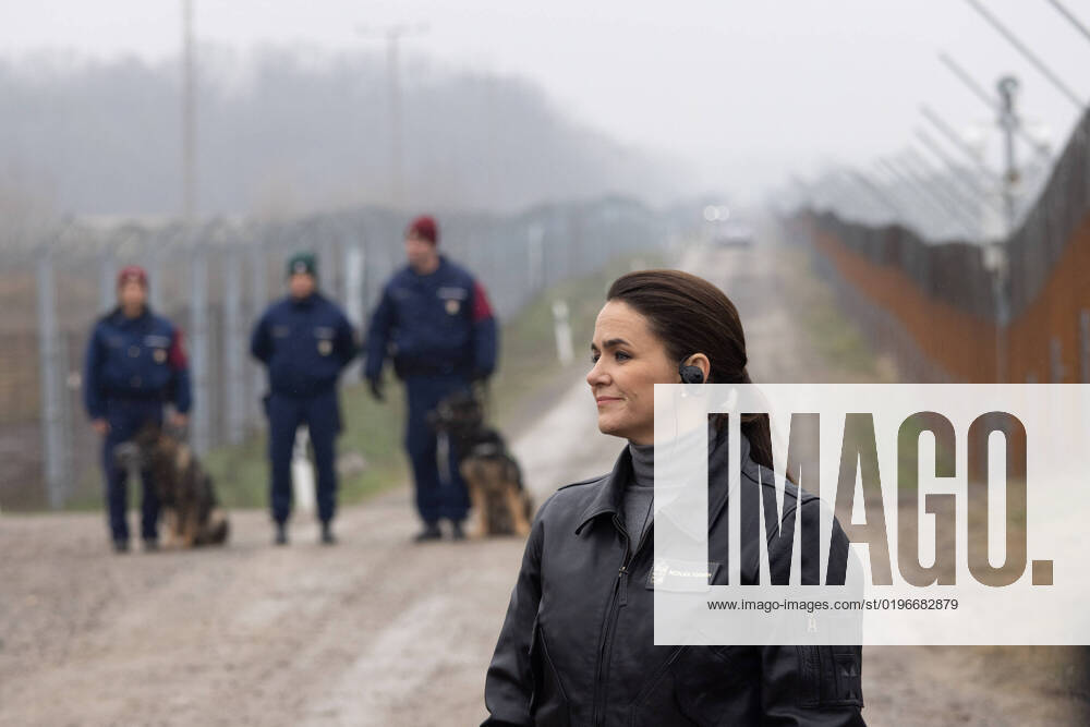 (221215) -- TOMPA, Dec. 15, 2022 -- Hungarian President Katalin Novak inspects the border with Serbia in Tompa, Hungary, on Dec. 15, 2022. During their visit to Hungary s southern border with Serbia on Thursday, presidents Katalin Novak of Hungary and Aleksandar Vucic of Serbia, accompanied by former Czech Prime Minister Andrej Babis, agreed on the need to tighten the protection of borders to prevent illegal migration. (Photo by Xinhua) HUNGARY-TOMPA-SERBIA-PRESIDENTS-BORDER-VISIT AttilaxVolgyi