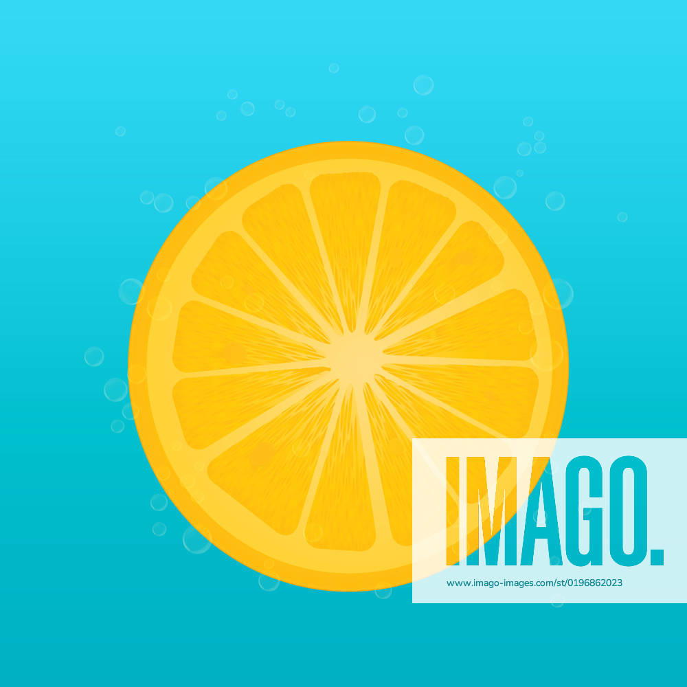 Lemon and bubbles Bubble water background with lemon slice, transparency effect used.