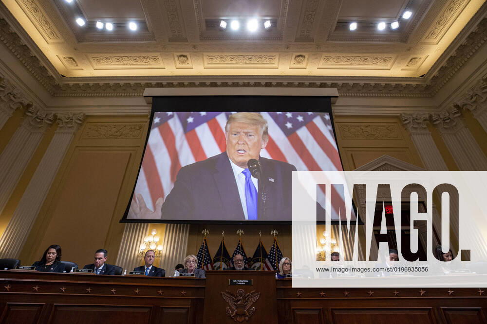 A video of former President Donald Trump is shown as the House Select Committee investigating the Jan. 6 attack on the U.S. Capitol holds its final public hearing to discuss the findings of an 18-month investigation, on Capitol Hill in Washington, DC on Monday, December 19, 2022. Pool photo by Al Drago WAX20221219751 AlxDrago
