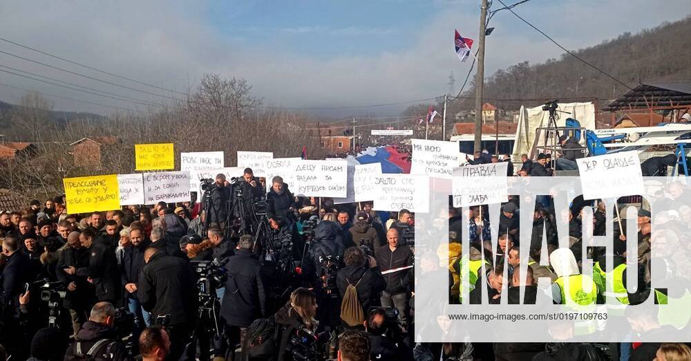Serbia Kosovo Tensions Protest 8345326 22.12.2022 Protesters take part in a rally on the occasion of the announcement of the demolition of barricades by the interim Government of Kosovo Albanians in Pristina, Serbia. Tensions between Kosovo and Serbia expanded after ethnic Serbs in Kosovo s north built road-blocks on the main roads in a protest after the arrest of a former Kosovo police officer of Serbian ethnicity on charges of terrorism. Alexandar Djorovich Sputnik Serbia