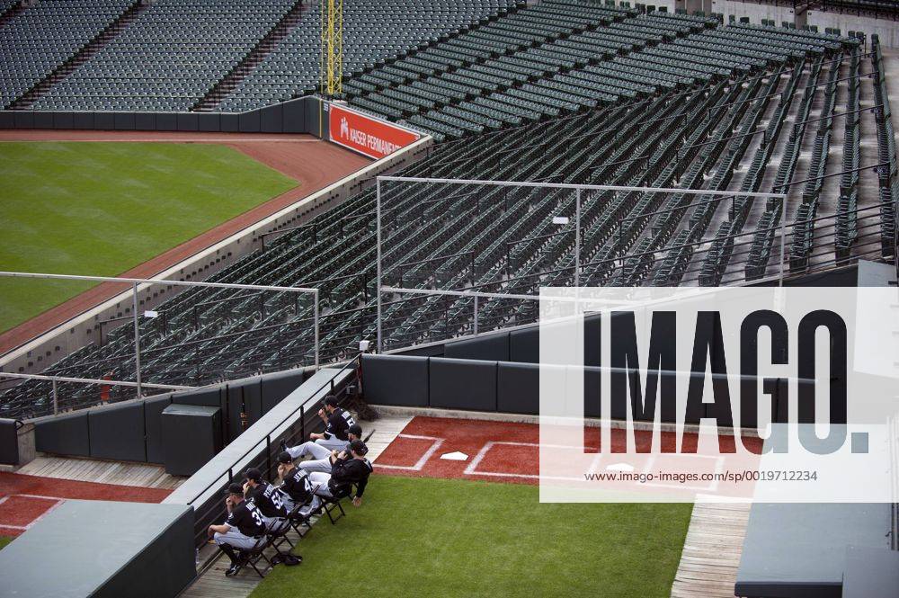 The Chicago White Sox bullpen watches the game with empty stands behind them as the White Sox play the Baltimore Orioles at Orioles Park at Camden Yards, in Baltimore, Maryland on April 29, 2015. For the first time in Major League Baseball s history fans were not allowed to the game because of the ongoing civil unrest and protest in Baltimore in the wake of Freddie Gray s death. The late 25-year-old died earlier this month from a spinal injury while in police custody. BAL20150429313 KEVINxDIETSCH