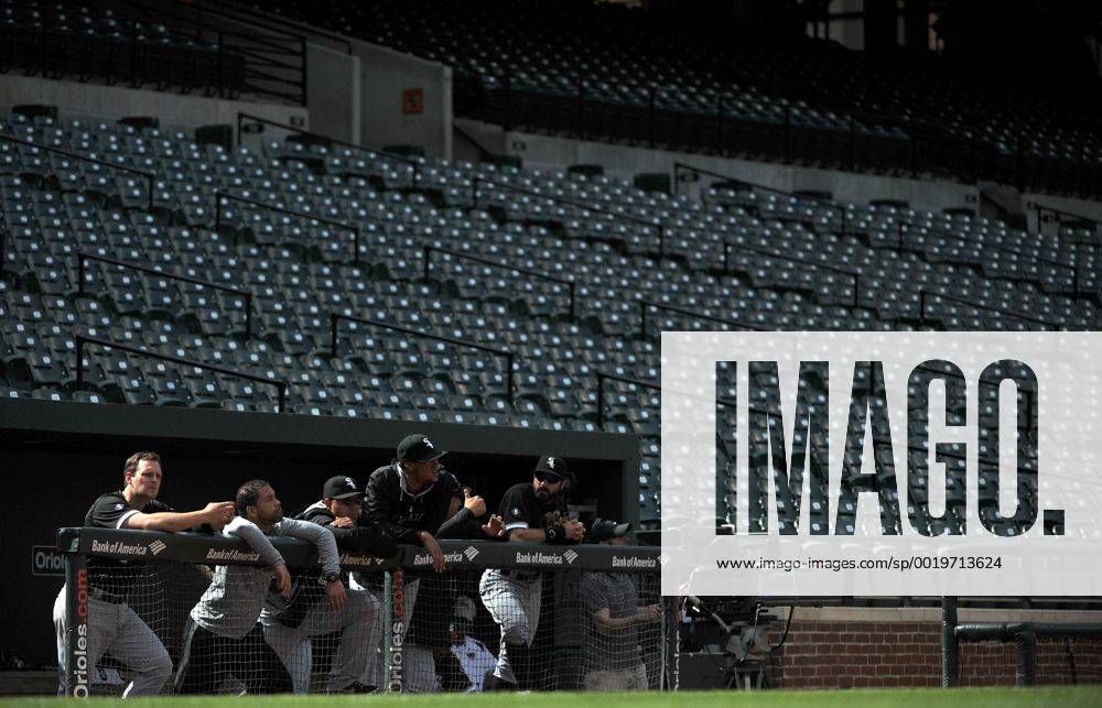 Members of the Chicago White Sox are seen in the dugout as they play the Baltimore Orioles at Orioles Park at Camden Yards in Baltimore, Maryland on April 29, 2015. For the first time in Major League Baseball s history fans were not allowed to the game because of the ongoing civil unrest and protest in Baltimore in the wake of Freddie Gray s death. The late 25-year-old died earlier this month from a spinal injury while in police custody. BAL20150429331 KEVINxDIETSCH