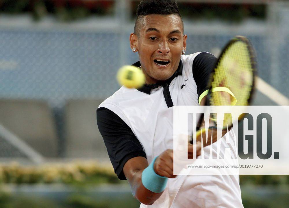 Madrid, Spain - Spain, Madrid : Australian tennis player Nick Kyrgios returns the ball to Swiss tennis player Roger Federer during the Madrid ATP Tennis Herren Masters Series Tournament tennis match, day 6 on May 6, 2015 in Madrid Open Madrid Tennis, Federer Vs Nick Kyrgios - ZUMAn230