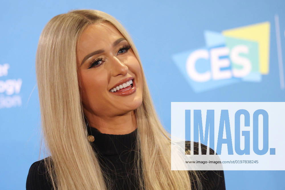 Socialite Paris Hilton speaks on stage during the 2023 International CES, at the Aria Convention Center in Las Vegas, Nevada on Thursday, January 5, 2023. LAV20230105005 JAMESxATOA