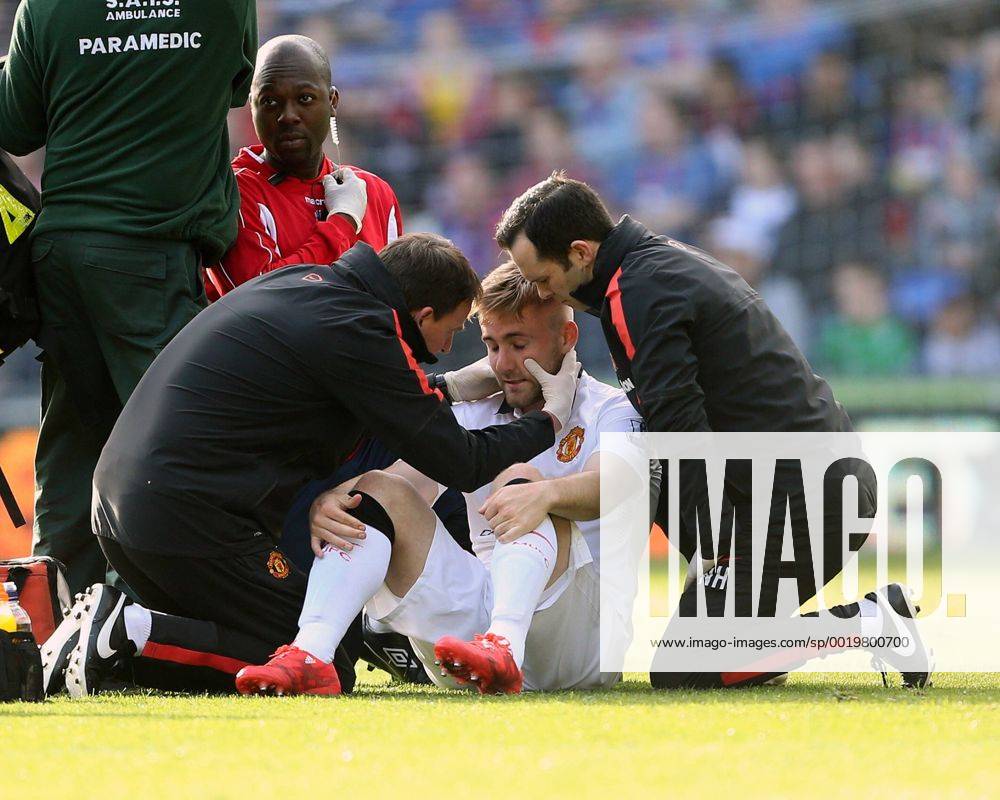 Manchester United ManU s Luke Shaw goes off injured Barclays Premier League - Crystal Palace vs Manchester United- Selhurst Park - England - 9th May 2015 - Picture David Klein Sportimage .