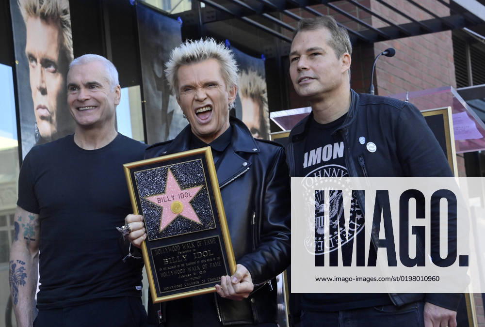 British-American rock icon Billy Idol (C) holds a replica plaque as he is joined by Henry Rollins (L) and Sheapard Fairey during an unveiling ceremony honoring him with the 2,743rd star on the Hollywood Walk of Fame in Los Angeles on Thursday, January 6, 2023. LAP2023010607 JIMxRUYMEN