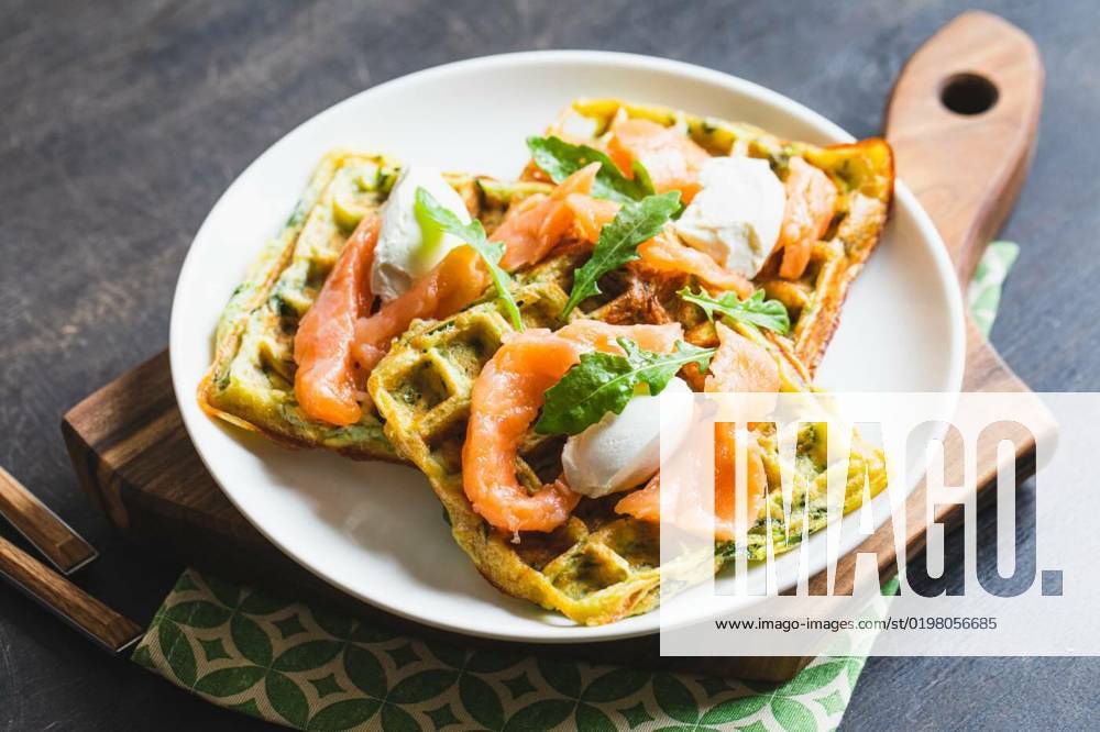 Belgian waffles with zucchini and greens with cottage cheese and salted salmon, Belgian waffles with zucchini and greens with cottage cheese and salted salmon., Belgian waffles with zucchini and greens with cottage cheese and salted salmon., 02.10.2022,
