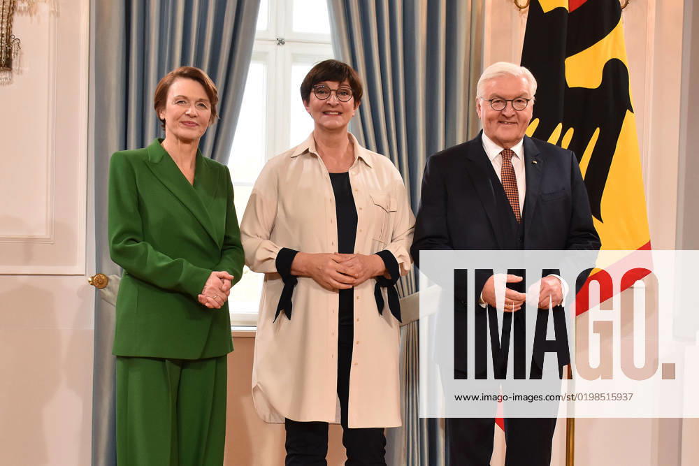 First Lady Elke Büdenbender, SPD Chairwoman Saskia Esken and Federal President Frank Walter Steinmeier at the New Years reception for representatives of public life and committed citizens on 10 01 2023 at Bellevue Palace in Berlin New Years reception at Bellvue Palace with Federal President Frank Walter Steinmeier