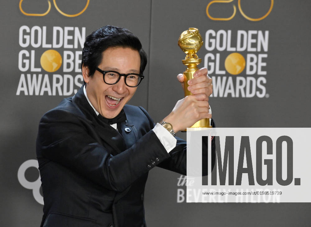 Ke Huy Quan appears backstage after winning the award for Best Supporting Actor in a Motion Picture award for Everything Everywhere All at Once during the 80th annual Golden Globe Awards at the Beverly Hilton in Beverly Hills, California on Tuesday, January 10, 2023. LAP20230110269 JIMxRUYMEN