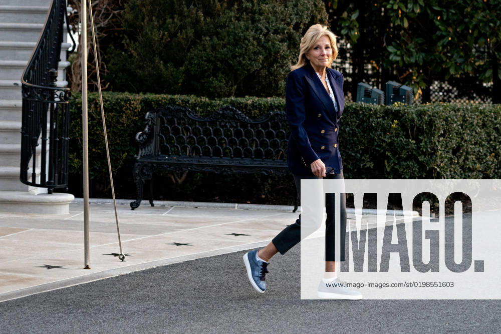 US First Lady Jill Biden exits the White House before boarding Marine One on the South Lawn of the White House in Washington, DC, on Wednesday, January 11, 2023. President Joe Biden and First Lady Jill Biden are traveling to Walter Reed National Military Medical Center where the First Lady will undergo an outpatient procedure to remove a small lesion found during a skin cancer screening. WASP2023011107 AndrewxHarrer