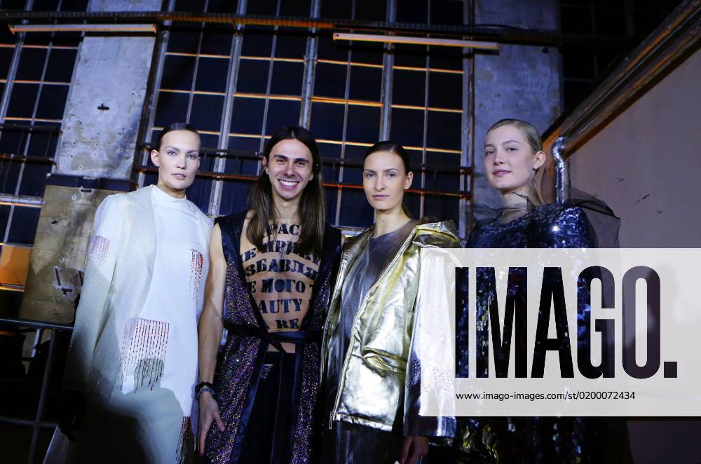 Germany: Jean Gritsfeldt AW23 24 Fashion Show from Kyiv Berlin: The photo shows models on the catwalk with the new AW 23 24 collection by designer Jean Gritsfeldt from the Ukraine and the Desiner Jean Gritsfeldt in the old power plant on Wilhelminenhofstrasse in Oberschoeneweide. Berlin Germany