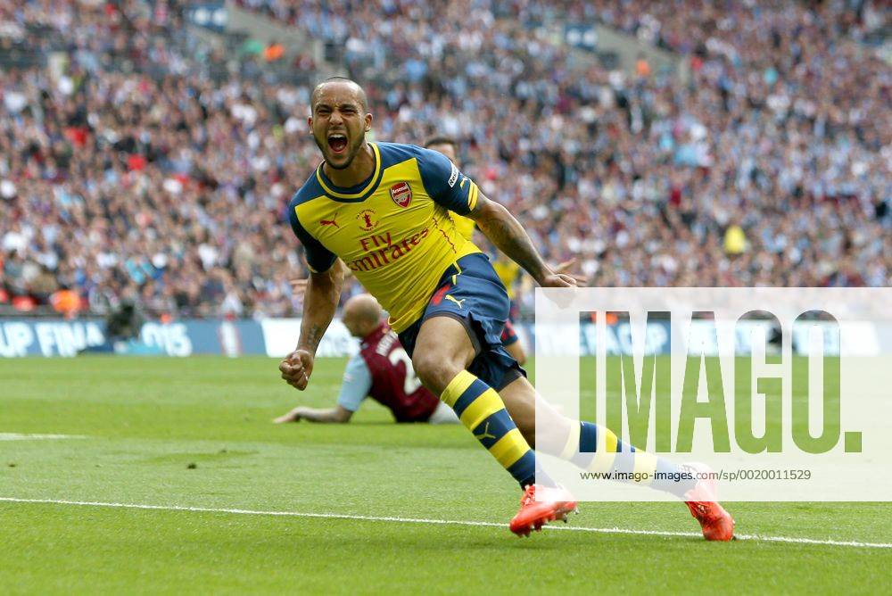 Arsenal s Theo Walcott celebrates his opening goal - Arsenal vs. Aston Villa - FA Cup Final - Wembley Stadium - London - 30 05 2015 Pic Philip Oldham Sportimage .
