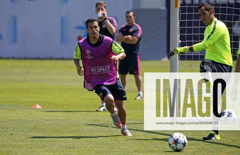 BARCELONA -june 02- SPAIN: Pedro Rodriguez and Claudio Bravo in the training before the Champions League final between Juventus.