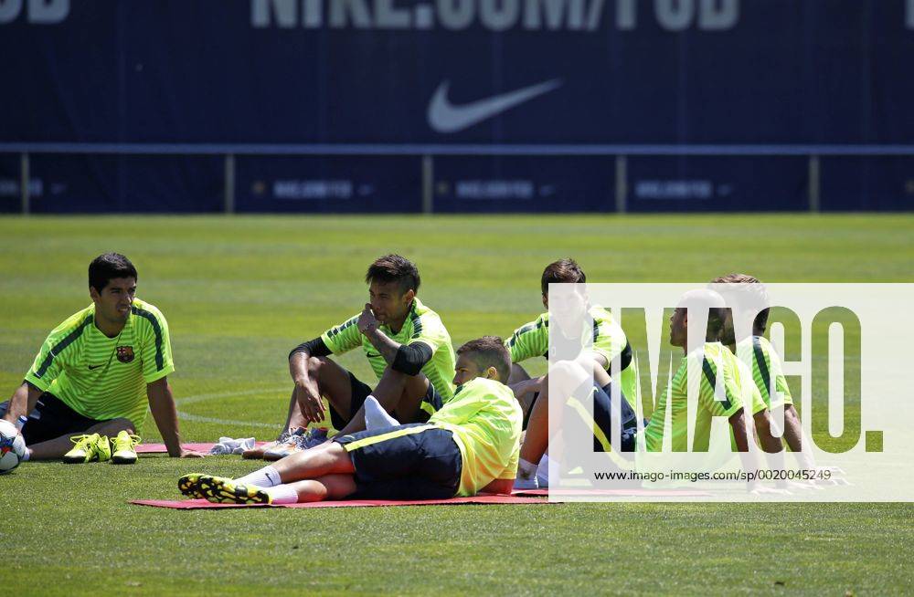 BARCELONA -june 02- SPAIN: Luis Suarez, Neymar Jr. and Leo Messi in the training before the Champions League final between Juventus.