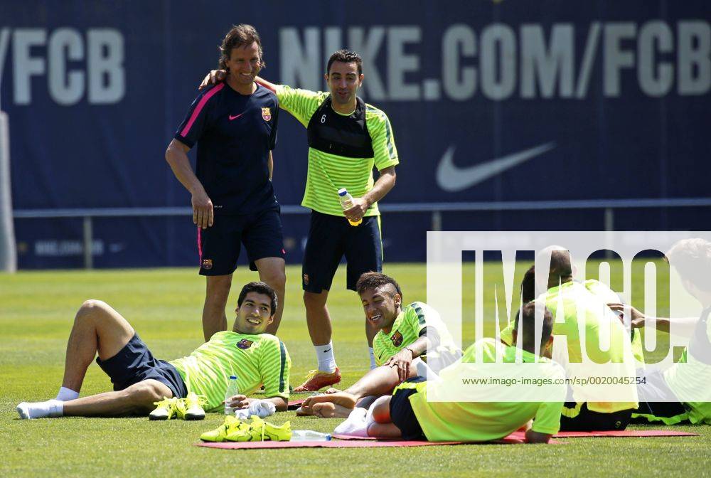 BARCELONA -june 02- SPAIN: Luis Suarez, Xavi Hernandez and Neymar Jr.i in the training before the Champions League final between Juventus.