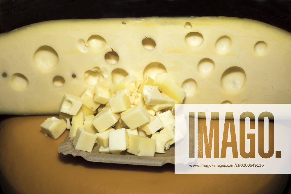 Cheese cubes from a Art emmental, Foodfotografie with black Background