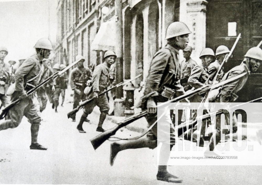 Japanese soldiers in Shanghai in 1937. The Battle of Shanghai was the first of the 22 major engagements fought between the National Revolutionary Army (NRA) of the Republic of China (ROC) and the Imperial Japanese Army (IJA) of the Empire of Japan at the beginning of the Second Sino-Japanese War WorldxHistoryxArchive 917_05_wha_166_0037