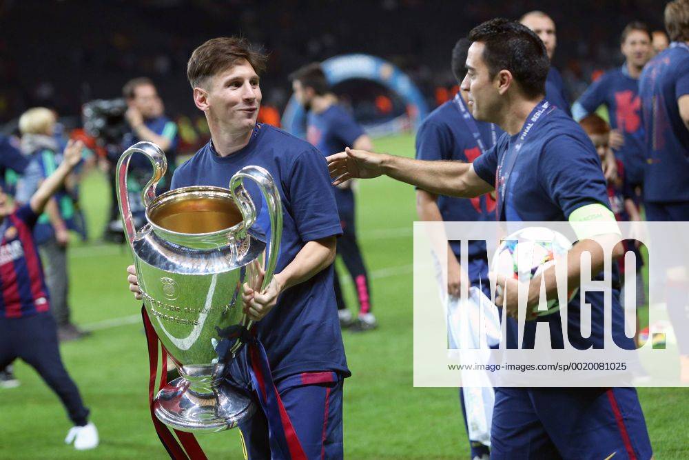 Lionel Messi and Xavi Hernandez of Barcelona - Juventus vs. Barcelona - Champion s League Final - Olympic Stadium - Berlin - Germany - 06 06 2015 Pic Philip Oldham Sportimage .