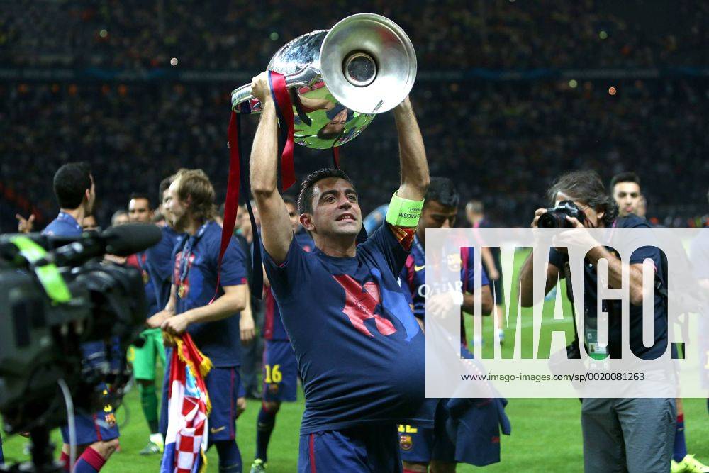 Xavi Hernandez of Barcelona with the trophy - Juventus vs. Barcelona - Champion s League Final - Olympic Stadium - Berlin - Germany - 06 06 2015 Pic Philip Oldham Sportimage .