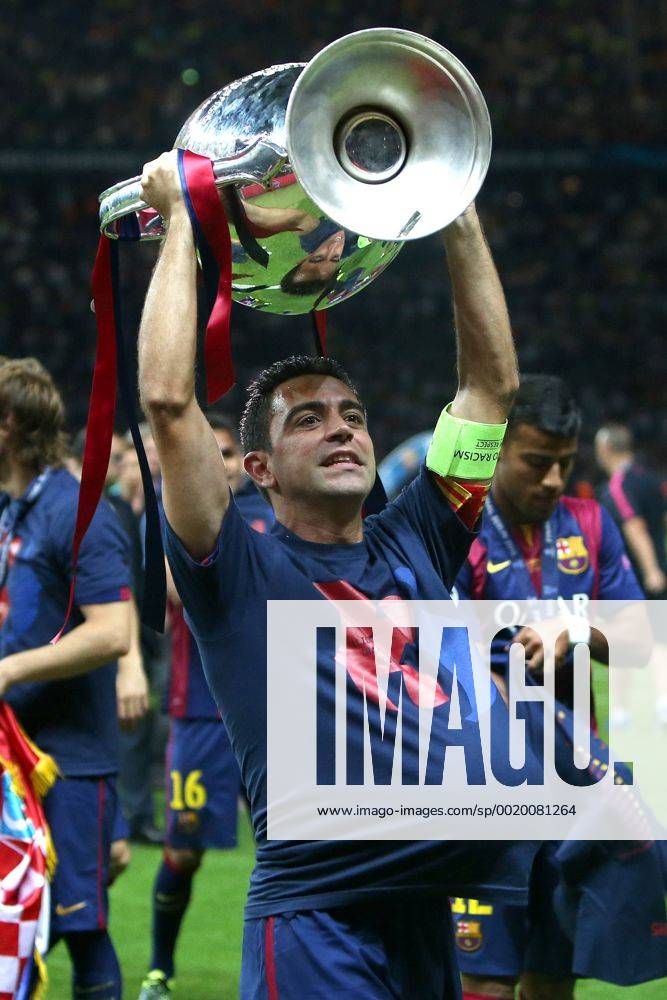 Xavi Hernandez of Barcelona with the trophy - Juventus vs. Barcelona - Champion s League Final - Olympic Stadium - Berlin - Germany - 06 06 2015 Pic Philip Oldham Sportimage .