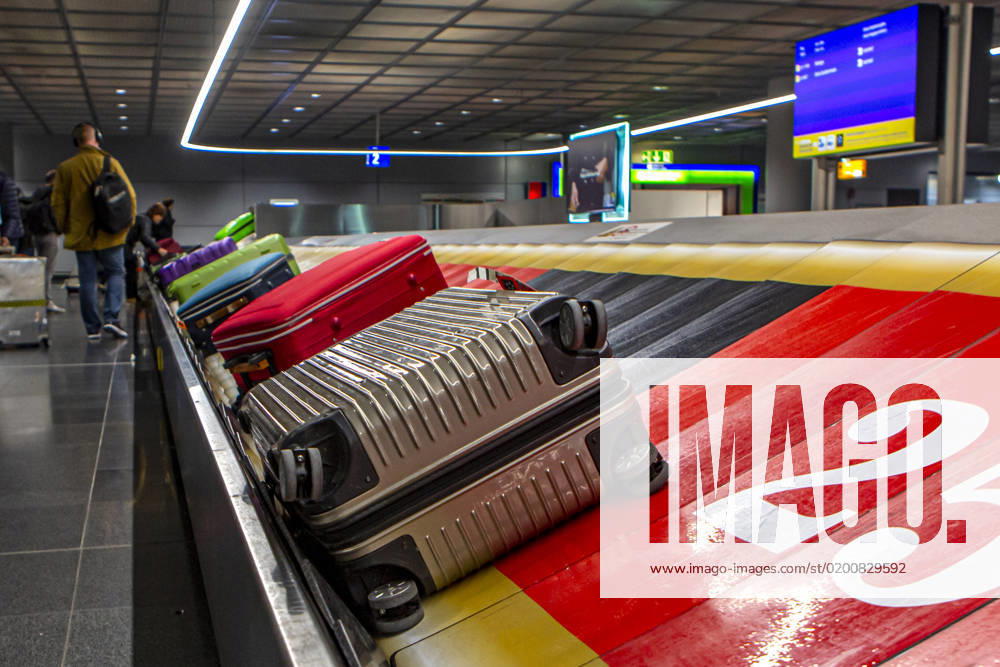 Suitcase on a baggage carousel at Frankfurt airport Frankfurt airport