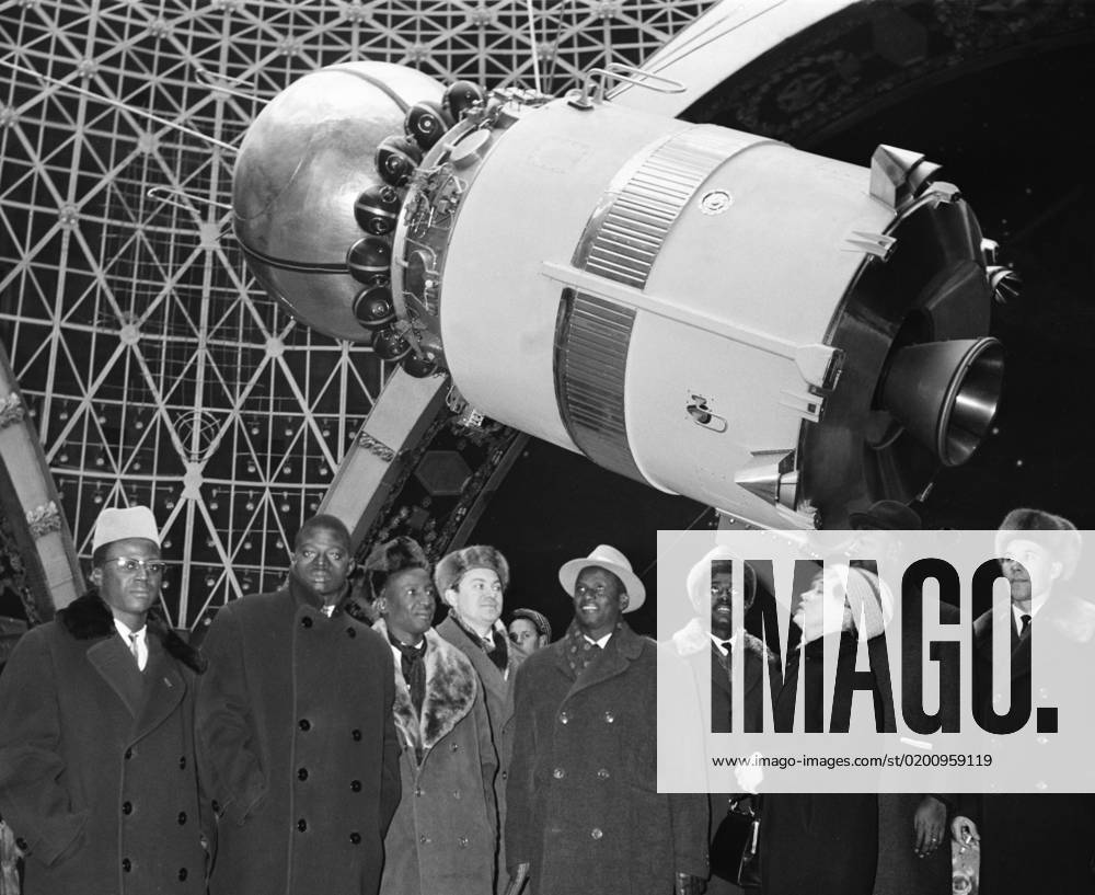 Moscow, USSR. December 15, 1965. A Mali delegation headed by Minister of Trade and Finance Attaye Maiga visits a Vostok spacecraft in the Engineering Pavilion at the Exhibition of Achievements of National Economy (VDNKh). Nikolai Sitnikov TASS 18681684